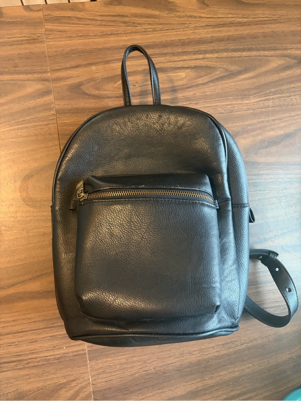 Black Leather Small Backpack